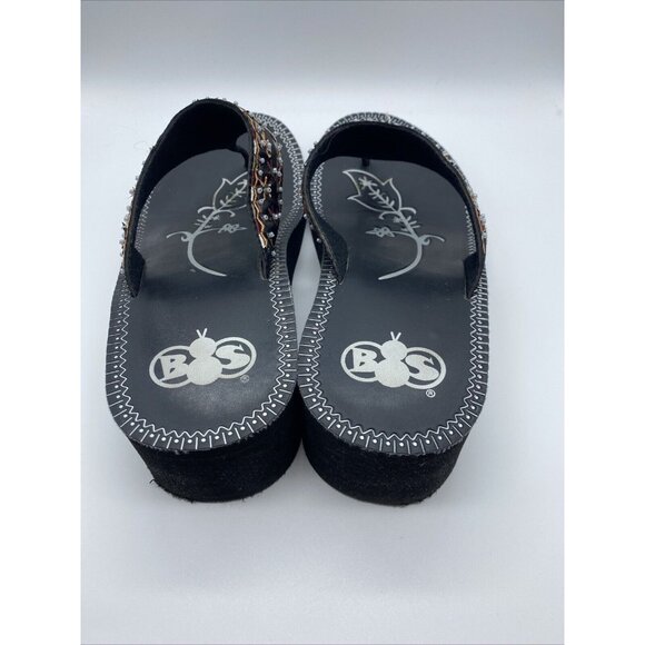Boos Thong Sandals Women’s Black Beaded Aztec Summer Rubberized Size 9M - Picture 4 of 11